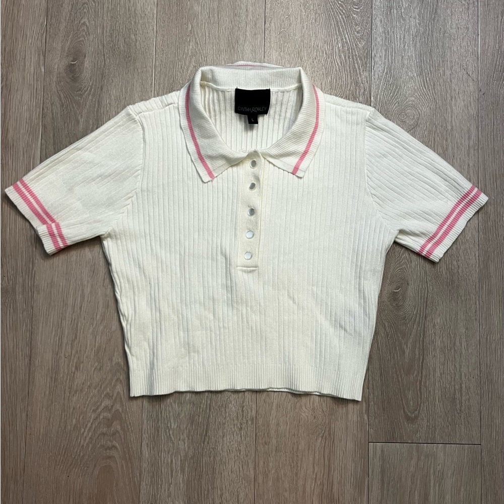 Pink and White Cynthia Rowley Cropped Polo